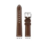 CIEMJSYNF Retro Matte Cow Leather Watch Strap Compatible With Swatch IRONY Adapter YVS YCS YAS YGS Watchband Concave Convex Accessories(Dark brown-Silver,17mm)