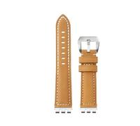 CIEMJSYNF Retro Matte Cow Leather Watch Strap Compatible With Swatch IRONY Adapter YVS YCS YAS YGS Watchband Concave Convex Accessories(Khaki-Silver,17mm)