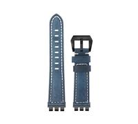 CIEMJSYNF Retro Matte Cow Leather Watch Strap Compatible With Swatch IRONY Adapter YVS YCS YAS YGS Watchband Concave Convex Accessories(Blue-Black,17mm)