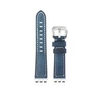 CIEMJSYNF Retro Matte Cow Leather Watch Strap Compatible With Swatch IRONY Adapter YVS YCS YAS YGS Watchband Concave Convex Accessories(Blue-Silver,21mm)
