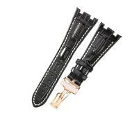 CIEMJSYNF Watch Accessories Compatible With Royal Oak Leather Strap AP 26470 26133 15703 28mm Men's And Women's Sports Waterproof(Black white-Rose-Z1)