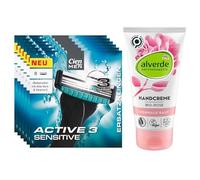 Cien Men 48 Replacement Blades for Active 3 Sensitive 3-Blade Shaving System (6 x 8 Pieces) + alverde Natural Cosmetics Hand Cream Organic Rose with Almond Oil & Rose Petal Extract (75 ml)
