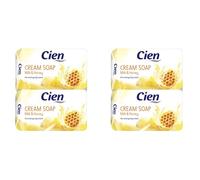 Cien Milk and Honey Cream Soap with Almond Oil, No Microplastic, Pack of 4, 4 x 150 g (= 600 g)