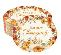 CIEOVO 50Pcs Happy Thanksgiving Oval Paper Plates, Fall Disposable Dinner Platters Heavy Duty Dinnerware Serving Dish Platters for Autumn Fall Harvest Give Thanks Party Tableware Supplies