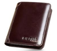 Ciephia RFID Blocking Trifold Genuine Leather Wallets for Men, Vintage Thin Short Multi Function Credit Card Holder,Money Clips with 2 ID Windows Give Gifts to Men, Oil Wax Coffee, Vintage