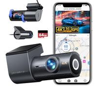 CIEVIE 4K Dash Cam Front and Rear, 5GHz WiFi Dashcam with GPS, 64GB SD Card, 1.5" IPS Screen Car Camera with 24H Parking Mode, WDR, Night Vision, 170° Wide Angle, G-Sensor, Loop Recording, App Control