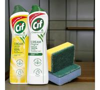 Cif Cream Cleaner 2 x 500ml Pack - Cif Cream Cleaners Original and Lemon with Sponge - Perfect Household Cleaning Bundle