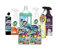 Cif & Domestos Cleaning Essentials Kit - Includes Cif Original Cream Cleaner, Ocean Floor Cleaner, Power & Shine Bathroom & Kitchen Sprays, Limescale Spray, Domestos Toilet Cleaner & Rim