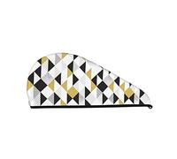 Cifeprak Abstract Geometric Gold Triangle Pattern Hair Towel Wrap Hair Drying Towel with Button Coral Velvet Hair Towel Dry Hair Turban Hat Bath Shower Hair Cap
