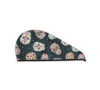 Cifeprak Day of The Dead Sugar Skull Pattern Hair Towel Wrap Hair Drying Towel with Button Coral Velvet Hair Towel Dry Hair Turban Hat Bath Shower Hair Cap