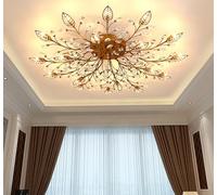 CIFFOST Modern Crystal Ceiling Light Fixture Leaf Flush Mount Ceiling Pendant Lamp Decorative Chandeliers for Dining Room Bedroom Living Room (Gold, 15-Lamps)