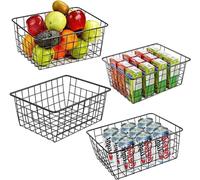 CIFFRA 4PCS Black Wire Storage Baskets with Handles, 28x22x12cm Metal Organizer Bins for Kitchen, Pantry, Bathroom, Freezer & Office - Durable Stackable Storage Solutions