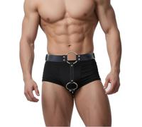 CIFGAKS Men's Leather Chastity Belt Strap-on Harness SM Erotic String Chastity Belt Sexy Briefs with Cock Ring Men's Sexy Thong for Adult Gay Sex Toys Black