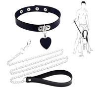 CIFGAKS SM Collar Choker Leash Sexy Set for Adults Gothic Faux Leather Collar with Decorative Heart Chain BDSM Sex Toys Bondage Halloween Cosplay Fashion Accessory