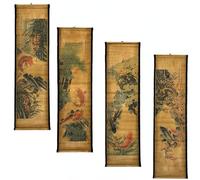 CIFIBIFUN 4PCS/Set Wall Scroll Hanging Painting Decor Japanese Koi Fish Flower Fengshui, Ancient Paintings Replica Asia Traditional Art, Attract Wealth Four Seasons