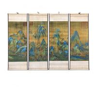 CIFIBIFUN Ancient Asia Foldable Scroll Hainging Painting Art Wall Decor Blue Green Landscape, A Thousand Li of Rivers and Mountains for Home Office Poster（14"x39"x4Packs