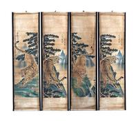 CIFIBIFUN Tiger Animal Mountain Painting Wall Poster, 4 Packs Set Chinese Traditional Feng Shui Hanging Scrolled Paintings for Office Living Room Decoration,Attract Wealth Luck