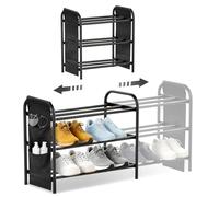 CIGAA Shoe Rack Expandable - 3 Tier Adjustable Shoe Storage Racks | Sturdy Shoes Organiser Shelf for Closet | Metal Shoes Free Standing for Small Space, Entryway | Easy to assemble