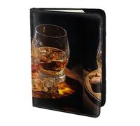 Cigar And Whiskey Print 5.5 Inch Passport For Men And Women Lightweight Stylish Travel Document Wallet, Black, One Size