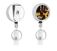 Cigar and Wine Whiskey Metal Retractable Keychain with Key Rings Reel Badge Holder Clips for Conferences Office