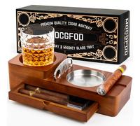 Cigar Ashtray Coaster Whiskey Glass Tray and Cigar Holder, Wooden Ash Tray, Slot to Hold Cigar, Cigar Rest Cigar Accessory Set Gift for Men Dad, Great Decor for Home(Large drawer)