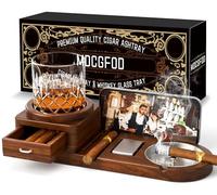 Cigar Ashtray Coaster Whiskey Glass Tray and Cigar Holder, Wooden Ash Tray, Slot to Hold Cigar, Cigar Rest Cigar Accessory Set Gift for Men Dad, Great Decor for Home (with drawer)