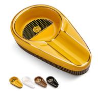 Cigar Ashtray Portable Ceramic, Heat Resistant Outdoor Small Cigarette Ash Tray Windproof with 1 Slot Cigar Holder for Patio/Outdoor/Indoor/Travel (Yellow)