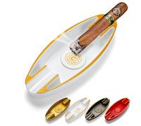Cigar Ashtray Resin Funny for Outdoor/Indoor Use,Boat-Shaped Lightweight Unique Cigar Rests Ash tray Unbreakable/Non-slip/Burn-resistant with 2 Holders for Patio/Office/Home Decor (White)