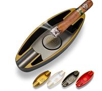 Cigar Ashtray Resin Portable for Outdoor/Indoor Use,Large ashtray Lightweight Unique Cigar Rests Ash tray Unbreakable/Non-slip/Burn-resistant with 2 Holders for Patio/Office/Home Decor (Black)