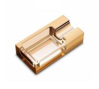 Cigar Ashtray Square Crystal Glass Large Slot Durable Cigarettes Ash Holder for Home,Office, Patio, Bars Et (Gold)