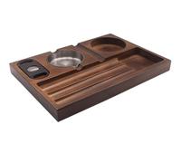 Cigar Ashtray, Wooden Cigar Ashtray with Cigar Cutter, Cigar Holder & Whiskey Stand, 3 Cigar Slots, Heavy Cigar Accessories for Home, Office, Outdoor