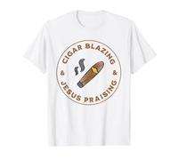 Cigar Blazing & Jesus Praising Christian Cigar Enthusiast Value Graphic T-Shirt, Men, White, L