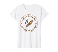 Cigar Blazing & Jesus Praising Christian Cigar Enthusiast Value Graphic T-Shirt, Women, White, S