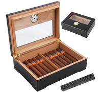 Cigar Box Cigar Humidor Classic Cigar Box Spanish Cedar Wood with Cigar Humidifier Stick and Hygrometer, Birthday and Men's Gift, Cigar Accessories (20-50 Cigars) (Black)