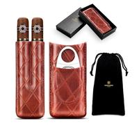 Cigar Case for 2 Cigars, Leather Cigar Travel Case with Stainless Steel Cigar Cutter, Portable Cigar Humidors with Velvet Bag and Gift Box, Brown, brown, 2 Zigarren, Formal