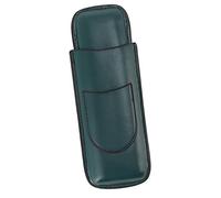 Cigar Case Hand Crafted Vintage Elegant Slim Portable 2 Fingers Cigar Holder Travel Business Gift for Men Faux Leather 7.1x2.6in (Green)