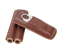 Cigar Case, Portable 2.6 x 7.1in 2 Fingers Leather Cigar Travel Case with Cigar Cutter Adopt Elastic Brushed Bottom Cloth, Manual Sewing Small Cigar Holder Case for Men for Travel Business