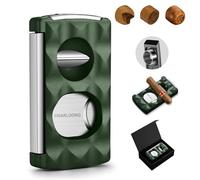 Cigar Cutter Stainless Steel 4-in-1,Double Blade Guillotine, V-Cutter, Cigar Punch, Cigar Holder with Pattern Finish, Gift Box Included (Green)