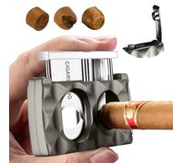 Cigar Cutter Stainless Steel Multifunctional 4-in-1,Cigar V-Cutter Double Blade Guillotine,Straight Cut&V-Cutter with Cigar Punch, Cigar Holder, Gift for Men (Grey)