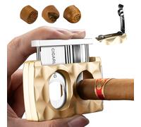 Cigar Cutter Stainless Steel Multifunctional 4-in-1,Cigar V-Cutter Double Blade Guillotine,Straight Cut&V-Cutter with Cigar Punch, Cigar Holder, Gift for Men (Gold)