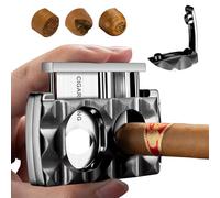 Cigar Cutter Stainless Steel Multifunctional 4-in-1,Cigar V-Cutter Double Blade Guillotine,Straight Cut&V-Cutter with Cigar Punch, Cigar Holder, Gift for Men (Black)