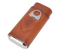 Cigar Holder Case, Leather Cigar Case, Cigar Case with Cutter, 3 Finger Cigar Case Iron Cover Portable Soft Glossy Leather Cigar Holder Case with Cutter for Travel (Brown)