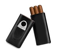 Cigar Humidor Accessories - Cigar Case Travel - Cigar Box with Cutter Gift for Men Black