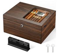 Cigar Humidor Box with Ventilation Grid - Holds up to 120 Cigars, Spanish Cedar Lining, Magnetic Dividers, Custom Gel Humidifier, Digital Hygrometer & Lock - Luxury Cigar Storage for Aficionados