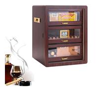 Cigar Humidor Cabinet Desktop with 3 Cedar Drawers, Humidifiers, Digital Hygrometer, Cutter, Portable Case for Men