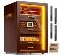 Cigar Humidor Cabinet with Digital Hygrometer, Humidifier, 5 Cedar Drawers, Triple-Sided Light, Holds 500 Cigars, for Men
