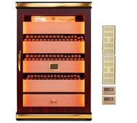 Cigar Humidor, Desktop Cigar Humidor Cabinet Triple-Sided Light with Digital Hygrometer, Humidifier and Humidity Packs. 5 Ceder Wood Drawers,Humidor Cigar Box can Hold 500 Cigars. Present for Men