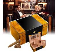 Cigar Humidor, Handcrafted Cedar Humidor with Hygrometer Humidifier, Multi-zone Storage, Cigar Box for 150 Cigars, Gift for Father