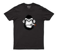 Cigar Monkey Mens T Shirt Funny Animals Lovers Gift for Adults Monkey Tee Top Black Unisex 4X-Large Chest 54-56"