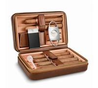 Cigar Travel Humidor Case, Leather Cigar Case with Cedar Wood Lined with Cigar Cutter